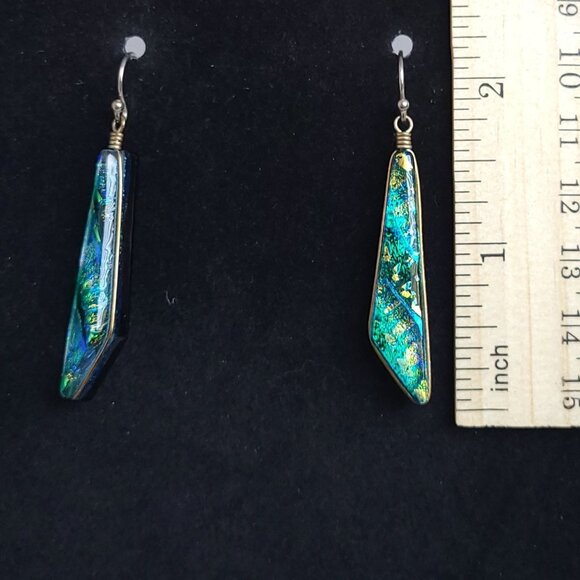 925 Sterling Silver 10 Gold Filled Dichroic Glass Pendant Necklace Earrings Set - Picture 10 of 16